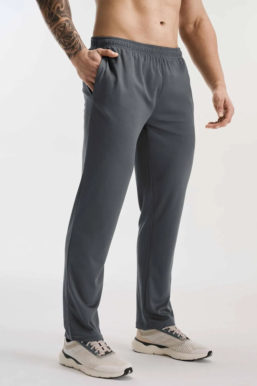 5 Pack Athletic Workout Open Bottom Pants with Zipper Pockets Gym Jogger Pants Running Sweatpants for Men