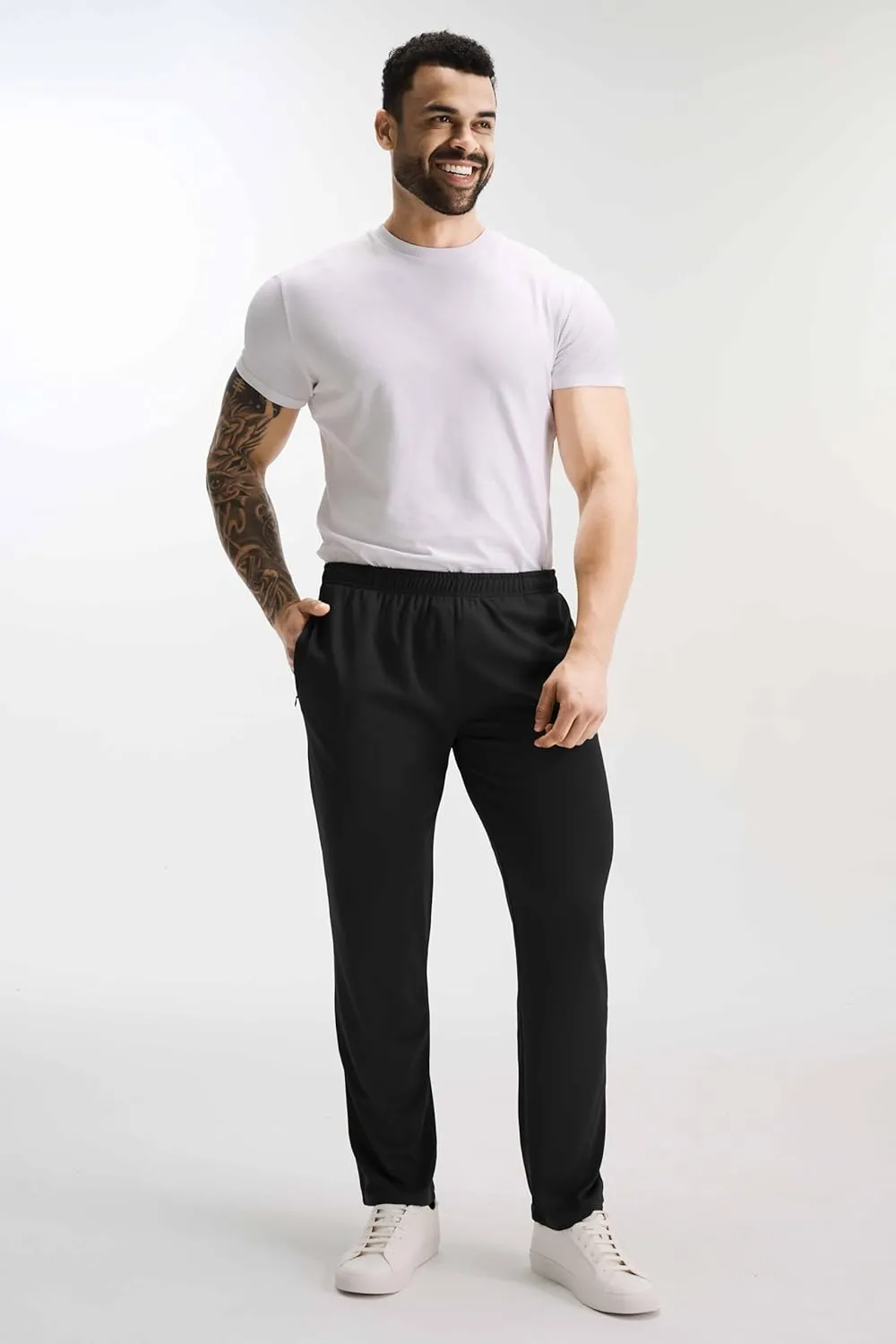 5 Pack Athletic Workout Open Bottom Pants with Zipper Pockets Gym Jogger Pants Running Sweatpants for Men