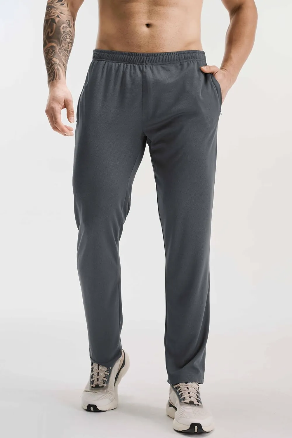 5 Pack Athletic Workout Open Bottom Pants with Zipper Pockets Gym Jogger Pants Running Sweatpants for Men