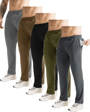 5 Pack Athletic Workout Open Bottom Pants with Zipper Pockets Gym Jogger Pants Running Sweatpants for Men