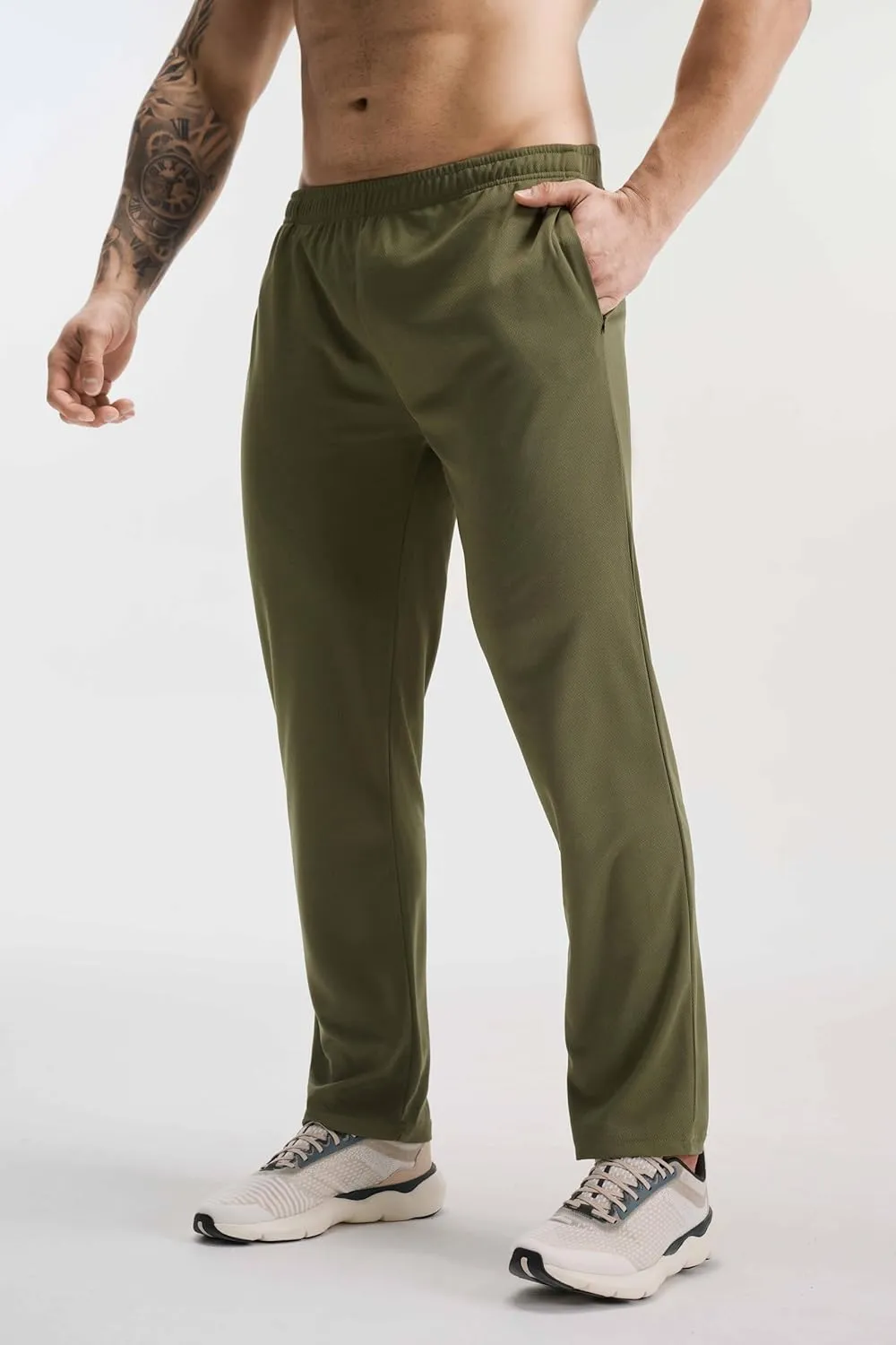 5 Pack Athletic Workout Open Bottom Pants with Zipper Pockets Gym Jogger Pants Running Sweatpants for Men
