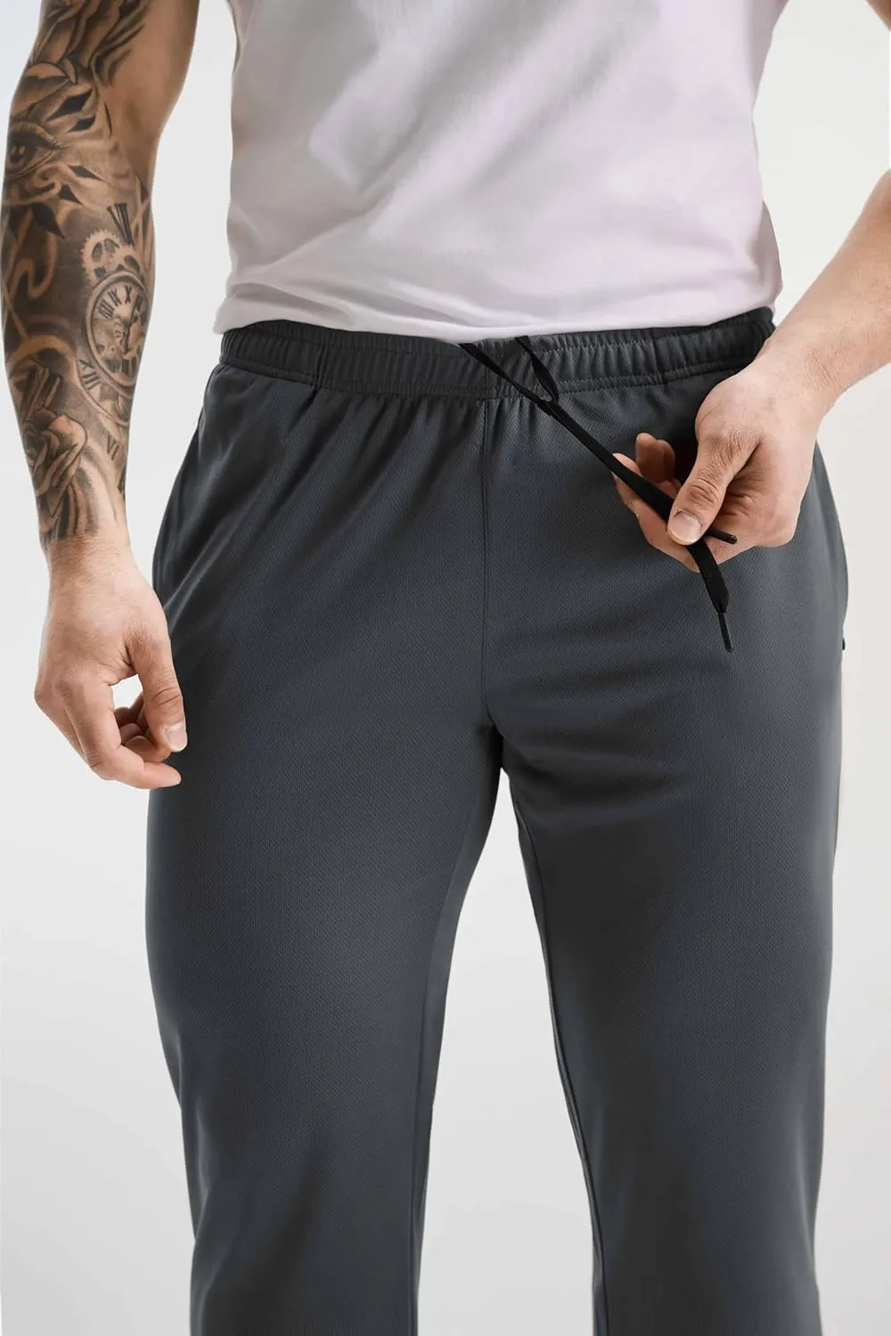 5 Pack Athletic Workout Open Bottom Pants with Zipper Pockets Gym Jogger Pants Running Sweatpants for Men