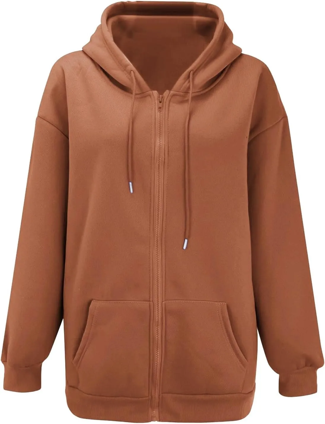 ADJHDFH Women's Fall Jacket Oversized Pocket Sweatshirt Casual Drawstring Clothing Zipper Track Jacket Solid Tech Wear