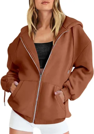 ADJHDFH Women's Fall Jacket Oversized Pocket Sweatshirt Casual Drawstring Clothing Zipper Track Jacket Solid Tech Wear