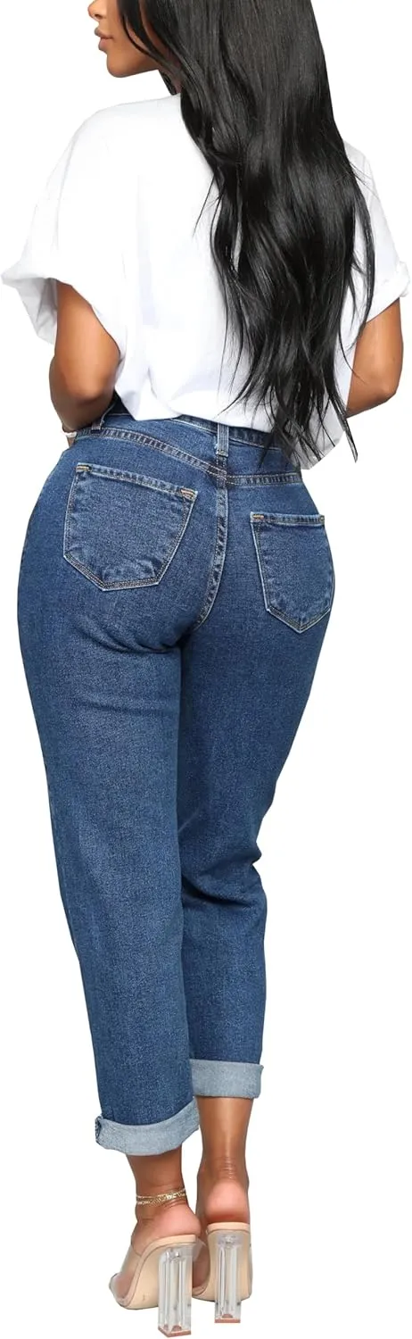 BessCops Women's Boyfriend Jeans Stretchy Ripped Distressed Denim Mom Jean Pants