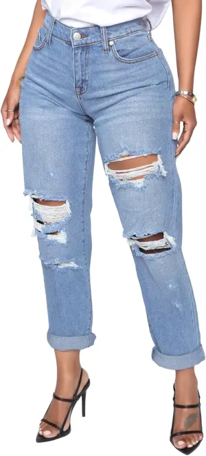 BessCops Women's Boyfriend Jeans Stretchy Ripped Distressed Denim Mom Jean Pants