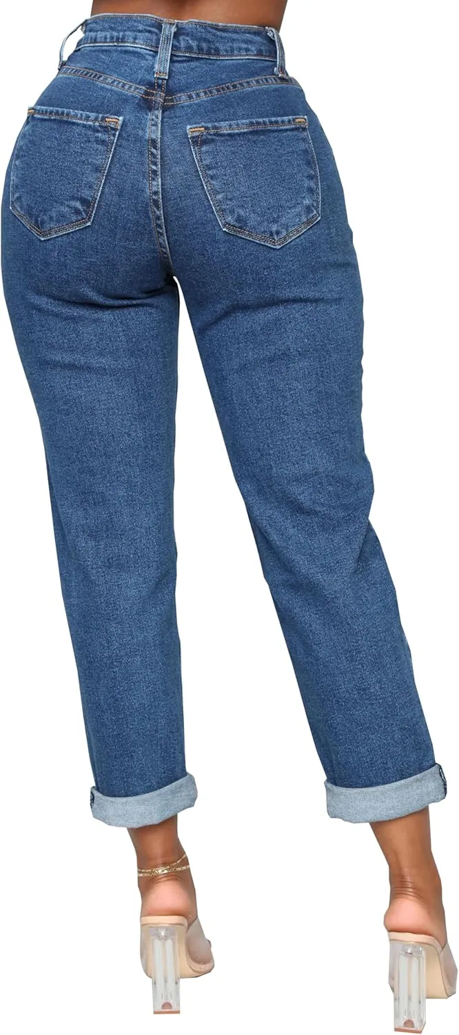 BessCops Women's Boyfriend Jeans Stretchy Ripped Distressed Denim Mom Jean Pants