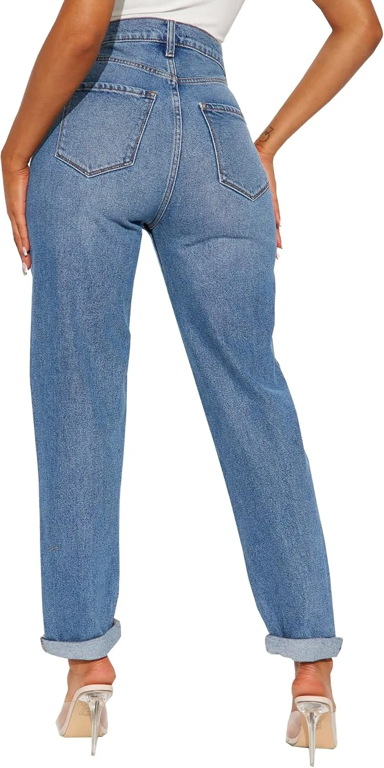 BessCops Women's Boyfriend Jeans Stretchy Ripped Distressed Denim Mom Jean Pants