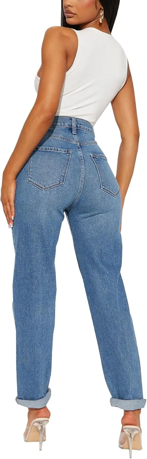 BessCops Women's Boyfriend Jeans Stretchy Ripped Distressed Denim Mom Jean Pants
