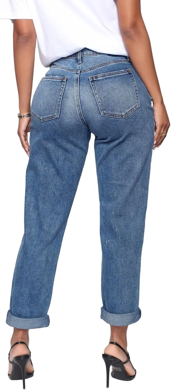 BessCops Women's Boyfriend Jeans Stretchy Ripped Distressed Denim Mom Jean Pants