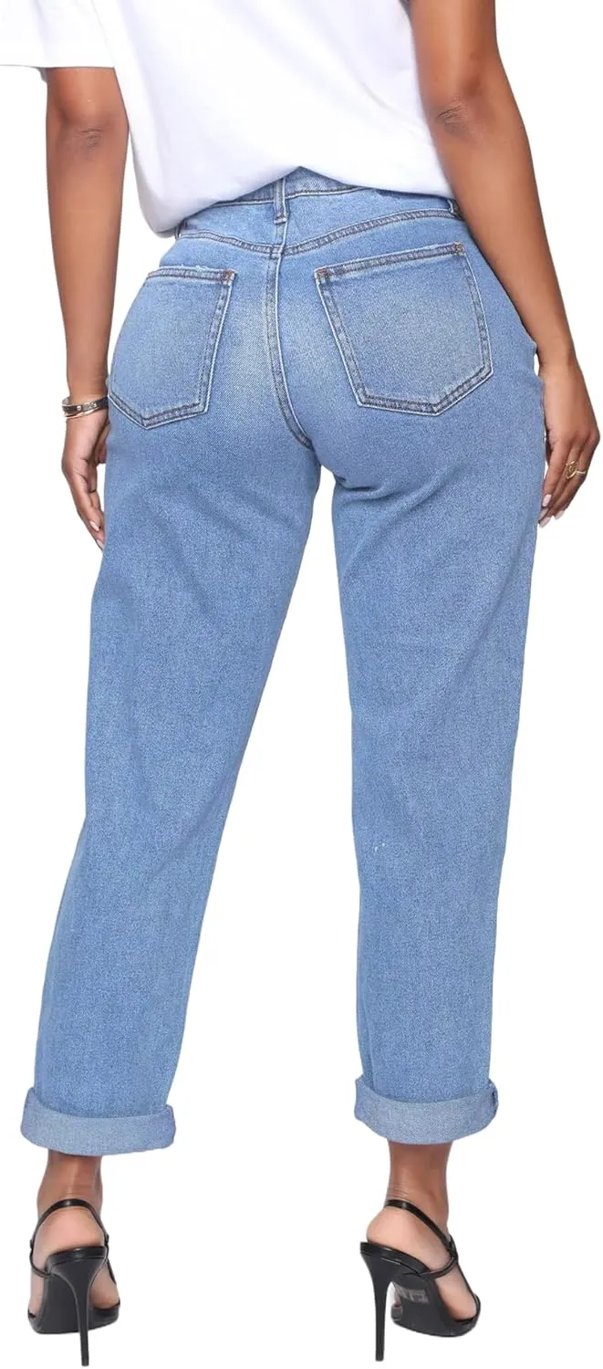 BessCops Women's Boyfriend Jeans Stretchy Ripped Distressed Denim Mom Jean Pants