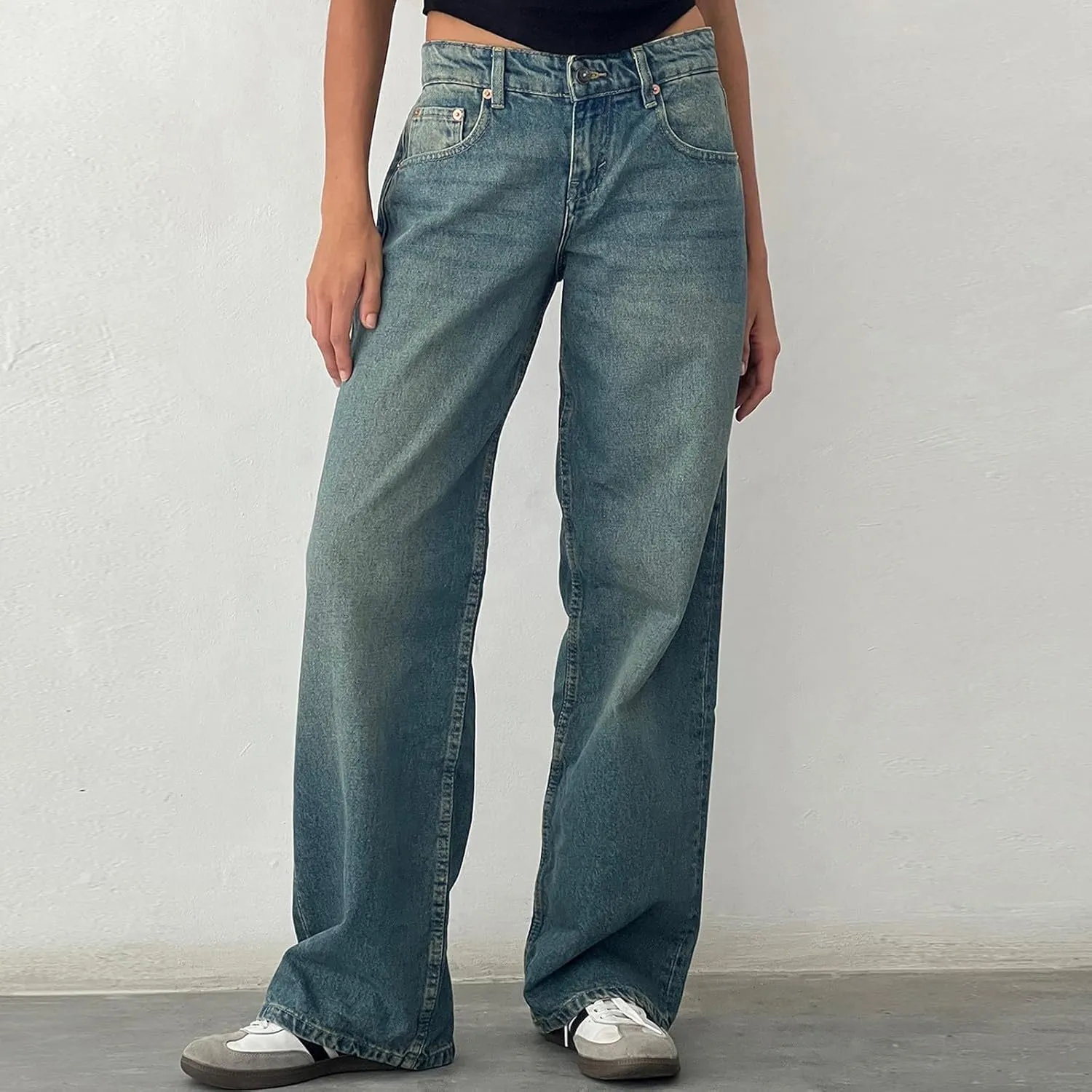 Bidobibo Jeans for Women Trendy Bootcut High Waisted Stretchy Straight Leg Jeans Buttoned Loose Denim Pants Wide Leg Trousers