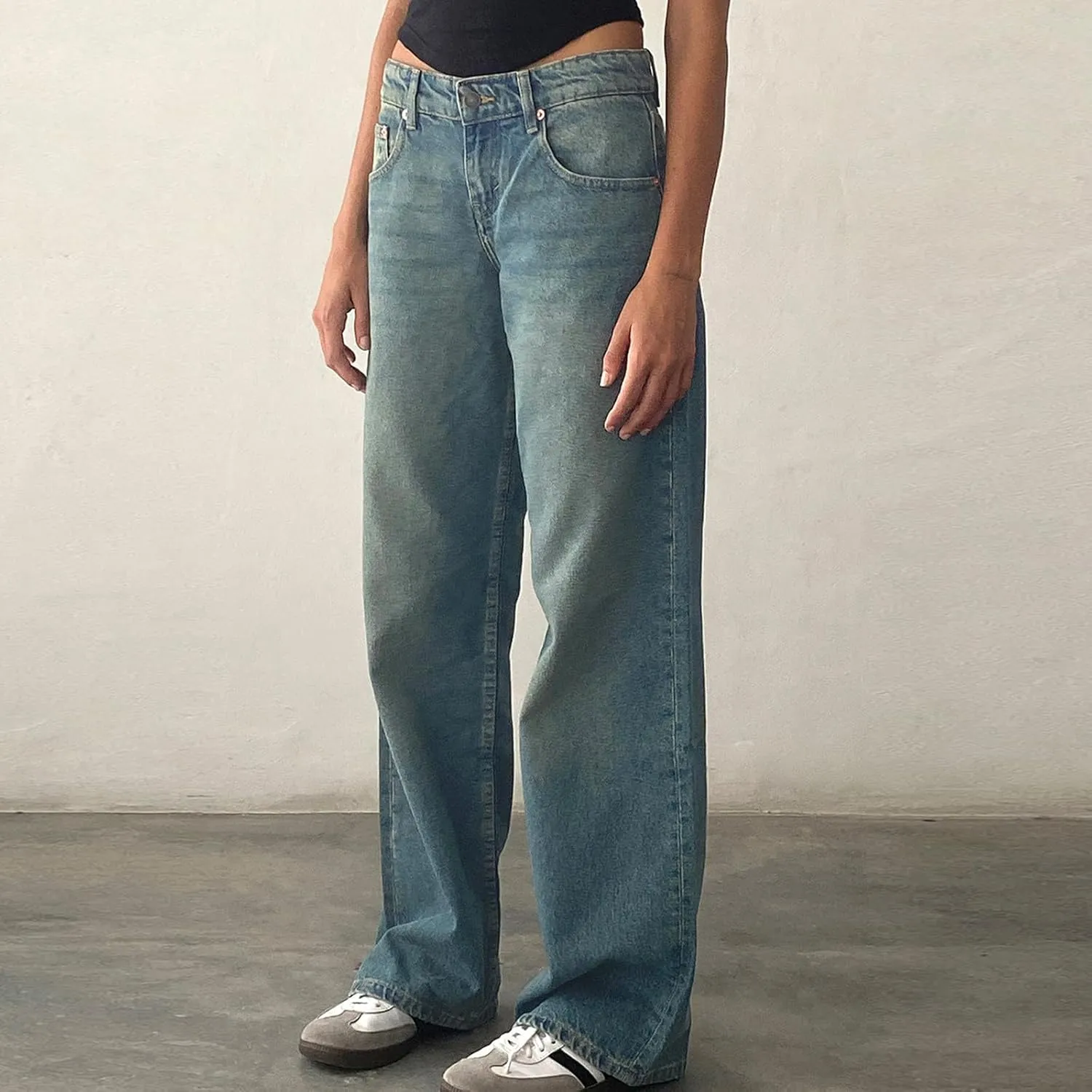 Bidobibo Jeans for Women Trendy Bootcut High Waisted Stretchy Straight Leg Jeans Buttoned Loose Denim Pants Wide Leg Trousers