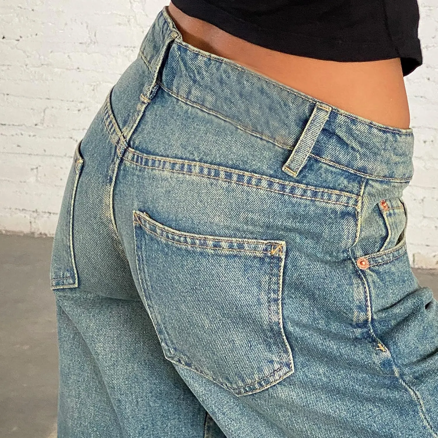 Bidobibo Jeans for Women Trendy Bootcut High Waisted Stretchy Straight Leg Jeans Buttoned Loose Denim Pants Wide Leg Trousers