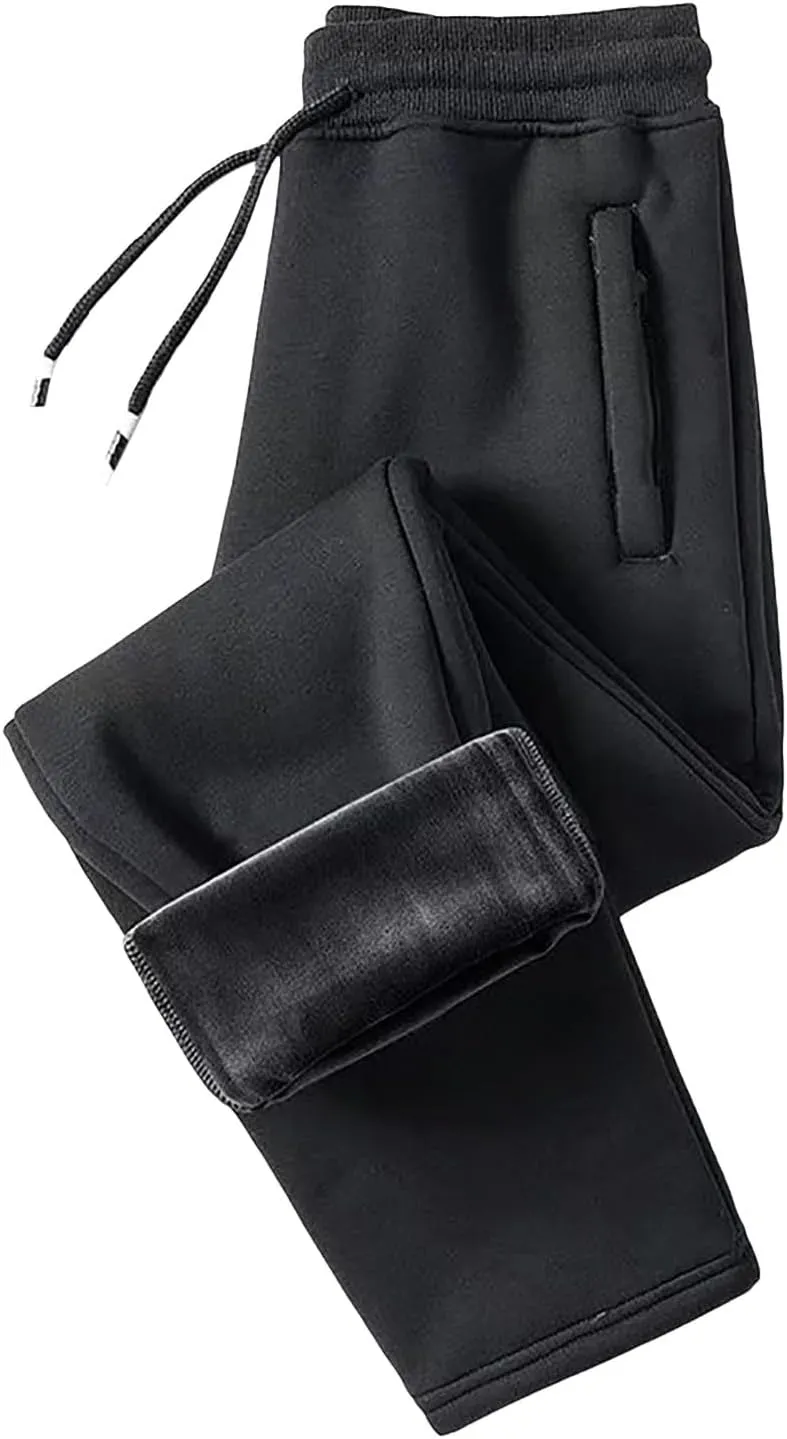 BIFUTON Fleece Lined Pants Men,Men's Winter Fleece Pants Sherpa Lined Sweatpants Drawstring Athletic Jogger Pants with Pocket