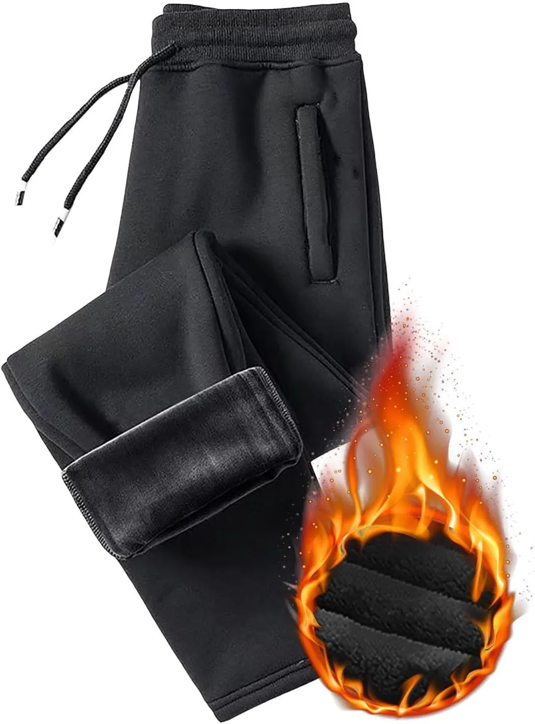 BIFUTON Fleece Lined Pants Men,Men's Winter Fleece Pants Sherpa Lined Sweatpants Drawstring Athletic Jogger Pants with Pocket