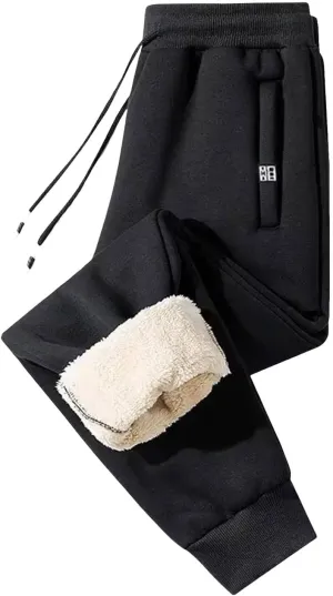 BIFUTON Fleece Lined Pants Men,Men's Winter Fleece Pants Sherpa Lined Sweatpants Drawstring Running Jogger Pants with Pockets
