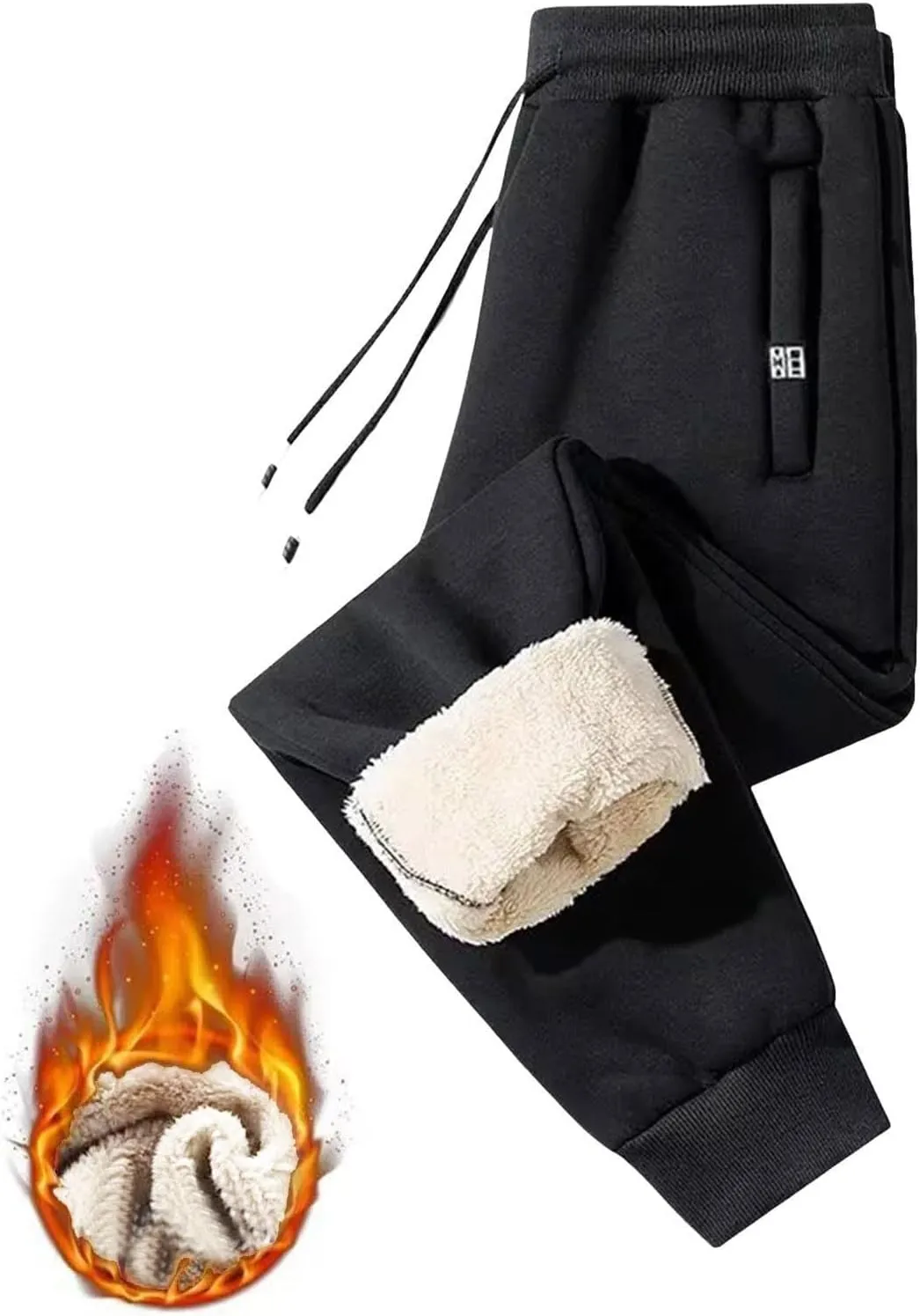 BIFUTON Fleece Lined Pants Men,Men's Winter Fleece Pants Sherpa Lined Sweatpants Drawstring Running Jogger Pants with Pockets