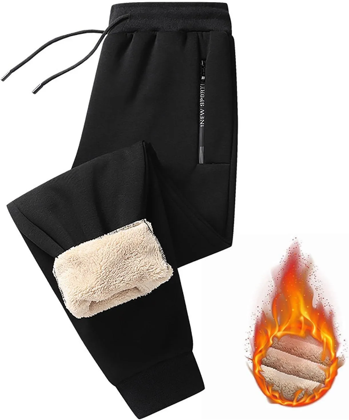 BIFUTON Fleece Lined Pants Men,Men's Winter Fleece Pants Sherpa Lined Sweatpants Drawstring Running Jogger Pants with Pockets
