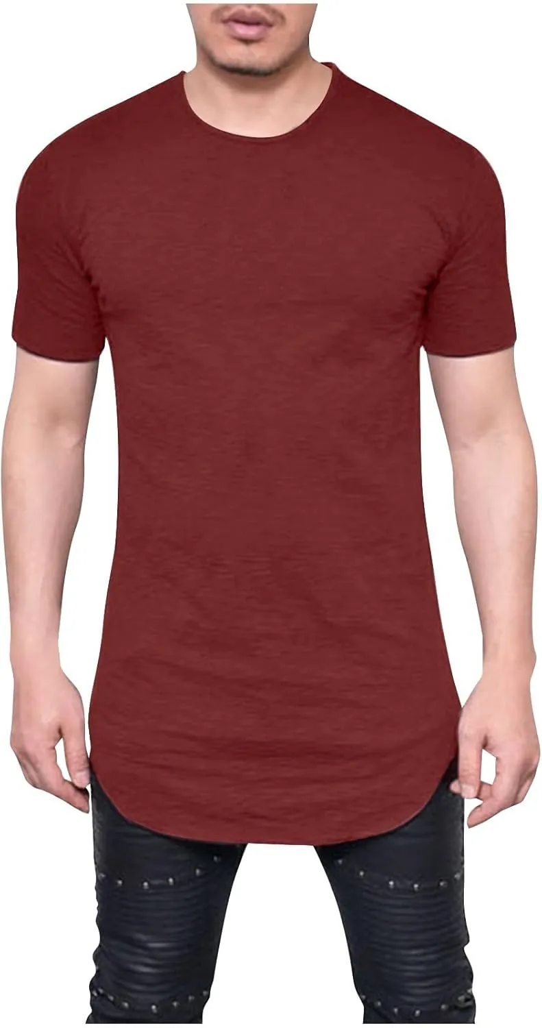 Big and Tall Mens Tshirts Casual Hipster Longline Extra Long Shirts Curve Hem Tees Gym Workout Muscle Shirts Tops
