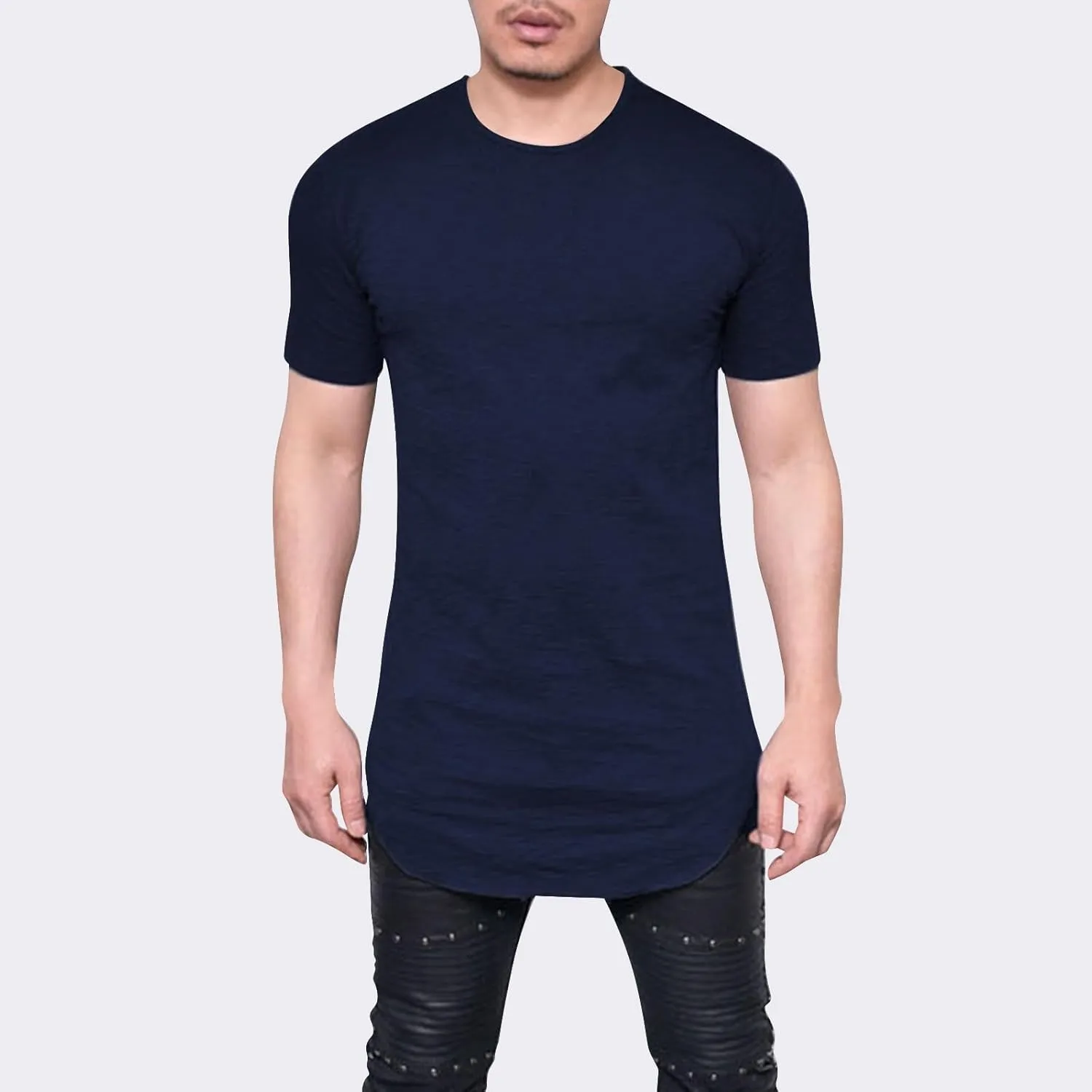 Big and Tall Mens Tshirts Casual Hipster Longline Extra Long Shirts Curve Hem Tees Gym Workout Muscle Shirts Tops