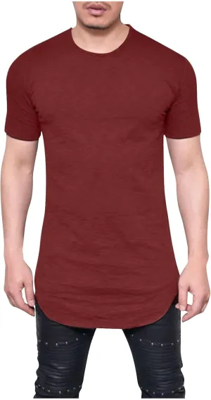 Big and Tall Mens Tshirts Casual Hipster Longline Extra Long Shirts Curve Hem Tees Gym Workout Muscle Shirts Tops