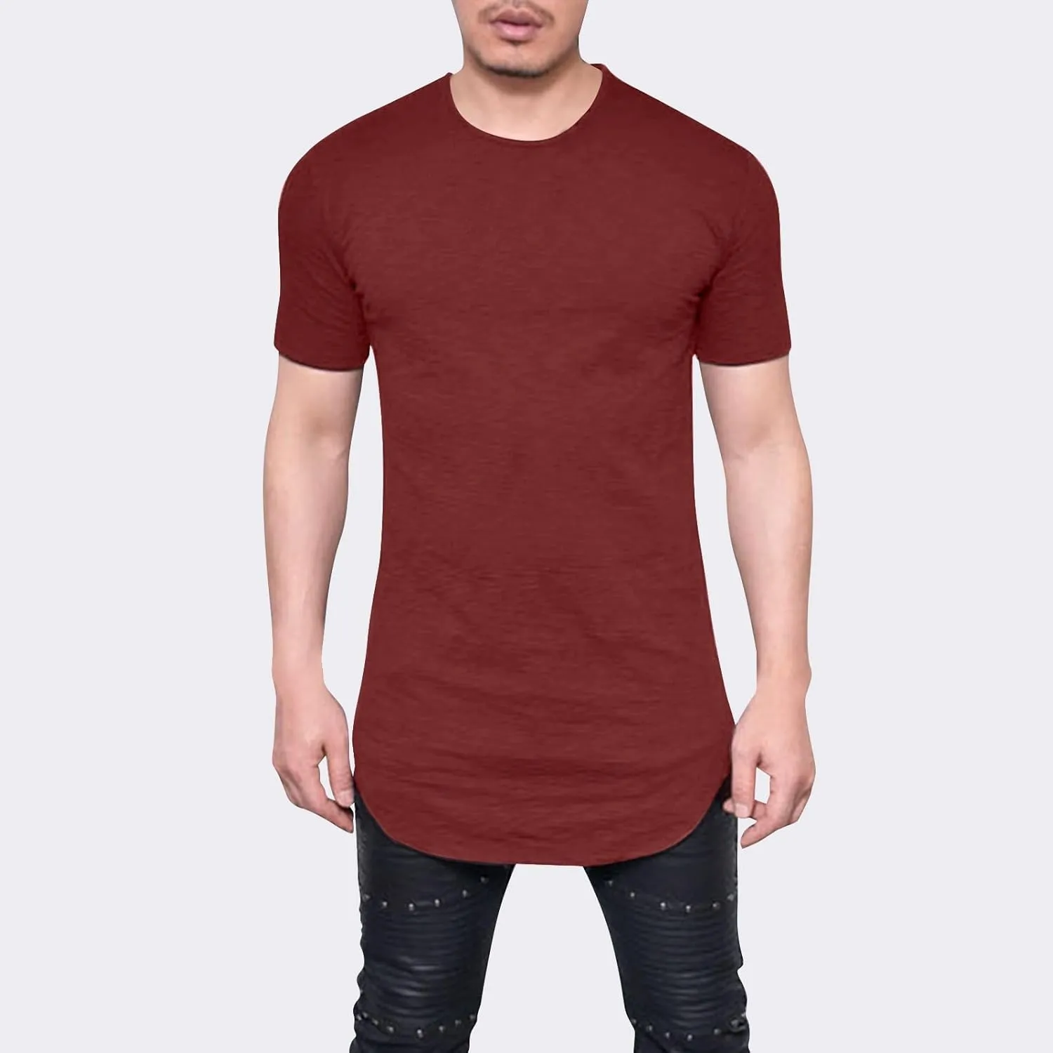 Big and Tall Mens Tshirts Casual Hipster Longline Extra Long Shirts Curve Hem Tees Gym Workout Muscle Shirts Tops