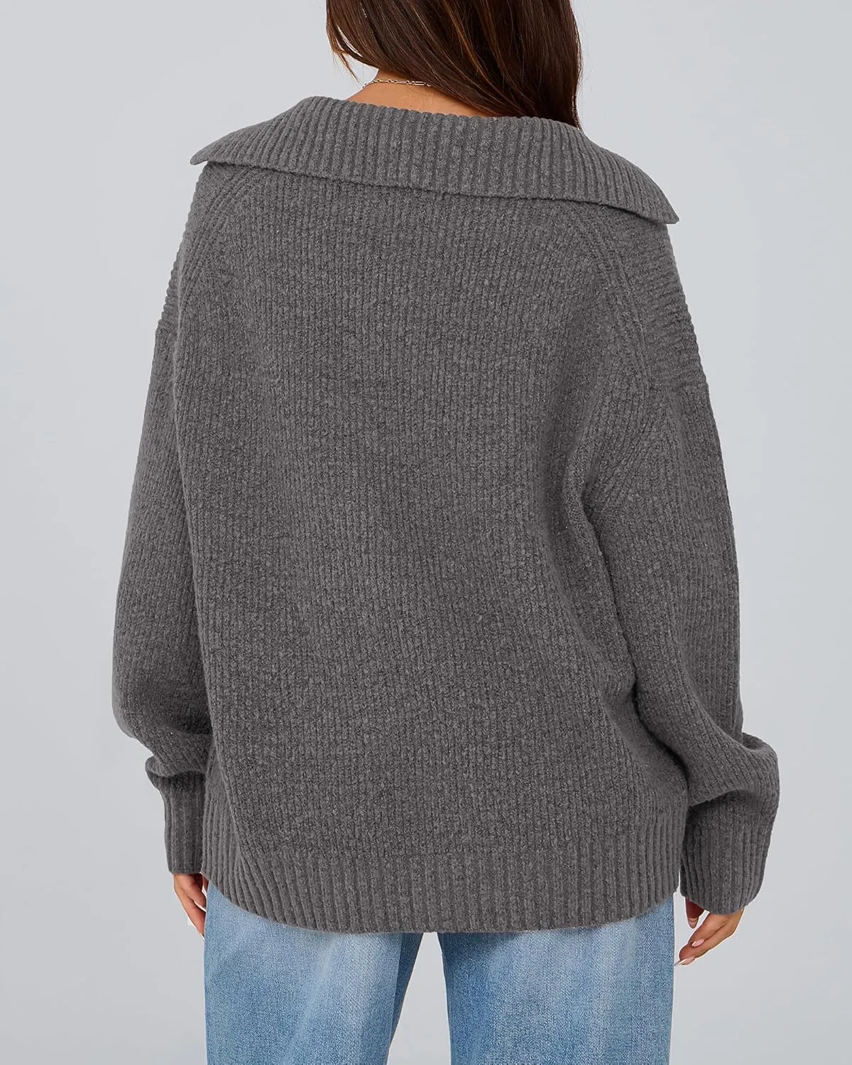 BTFBM Women's 2024 Fall Winter Sweaters Long Sleeve V Neck Lapel Collar Casual Pullover Oversized Knitted Jumper Tops