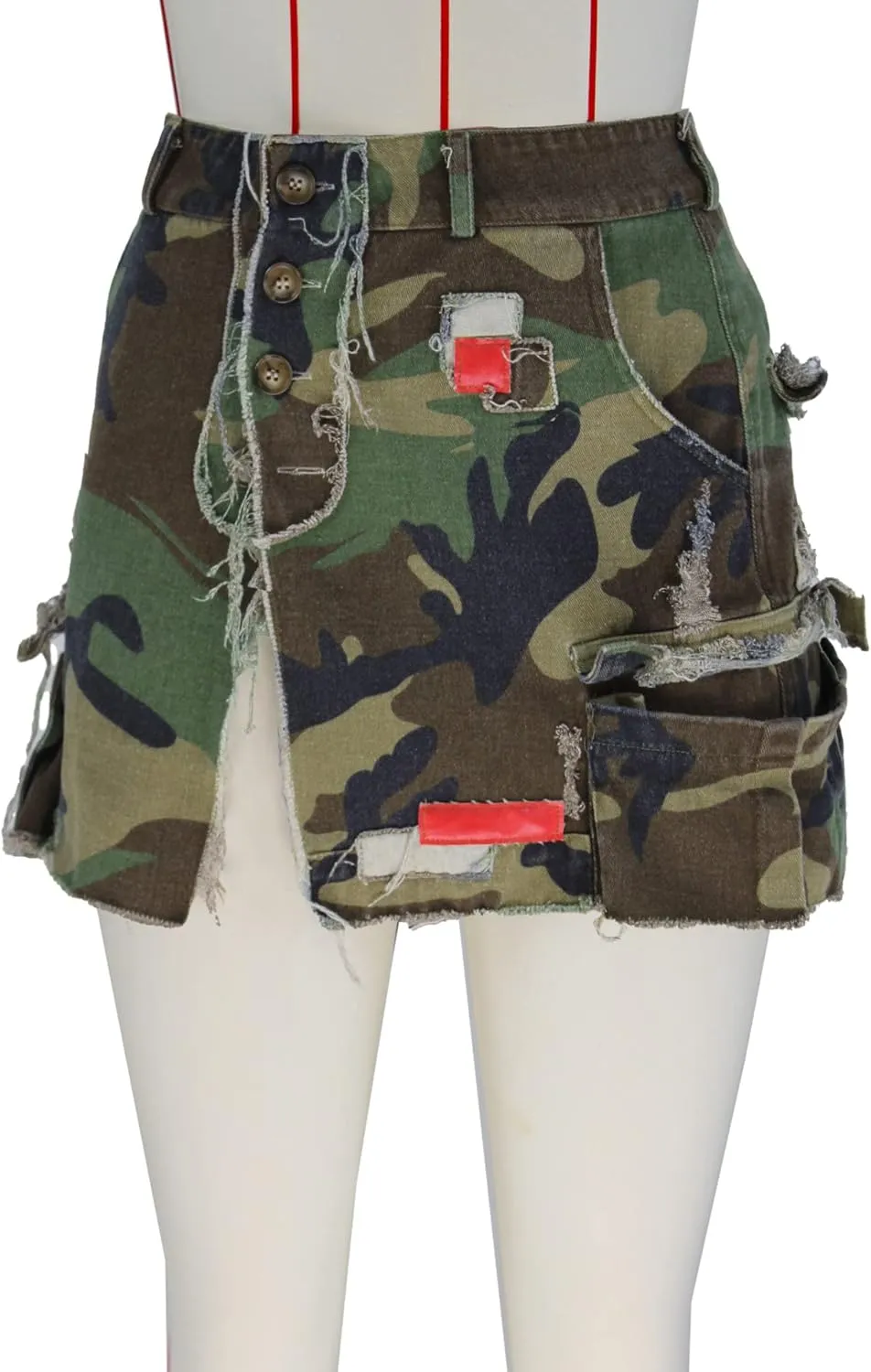 Cargo Mini Skirt - Sexy Camo With High Split for Women, Green Summer Camouflage Denim