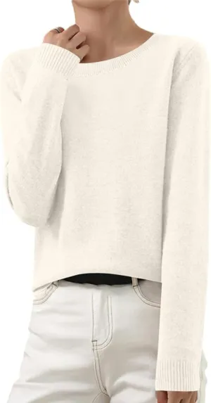 Cashmere Sweaters for Women Long Sleeve Crew Neck Loose Pullover Tops Warm Cozy Lightweight Wool Knit Sweater