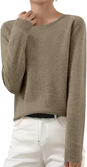Cashmere Sweaters for Women Long Sleeve Crew Neck Loose Pullover Tops Warm Cozy Lightweight Wool Knit Sweater