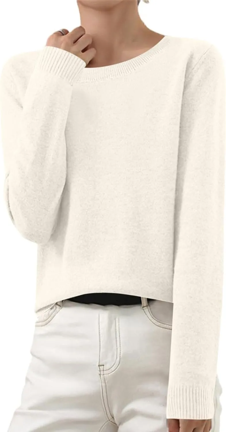 Cashmere Sweaters for Women Long Sleeve Crew Neck Loose Pullover Tops Warm Cozy Lightweight Wool Knit Sweater