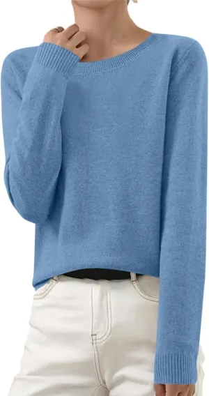 Cashmere Sweaters for Women Long Sleeve Crew Neck Loose Pullover Tops Warm Cozy Lightweight Wool Knit Sweater