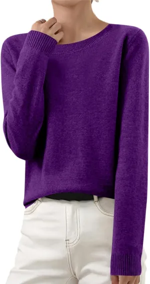 Cashmere Sweaters for Women Long Sleeve Crew Neck Loose Pullover Tops Warm Cozy Lightweight Wool Knit Sweater