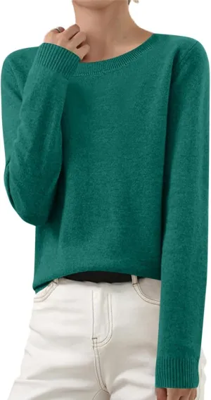 Cashmere Sweaters for Women Long Sleeve Crew Neck Loose Pullover Tops Warm Cozy Lightweight Wool Knit Sweater