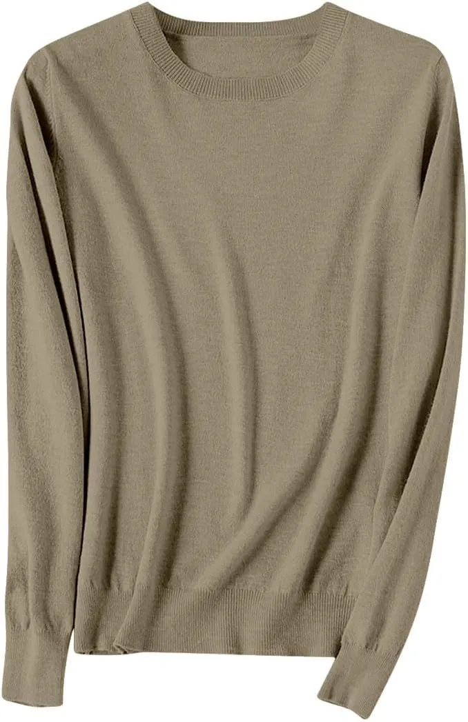 Cashmere Sweaters for Women Long Sleeve Crew Neck Loose Pullover Tops Warm Cozy Lightweight Wool Knit Sweater