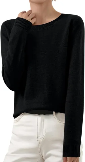 Cashmere Sweaters for Women Long Sleeve Crew Neck Loose Pullover Tops Warm Cozy Lightweight Wool Knit Sweater
