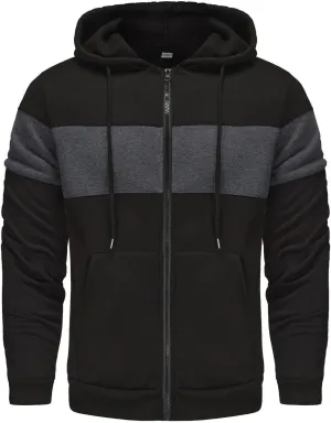 Casual Full Zip Hoodies for Men Long Sleeve Drawstring Hooded Jackets Color Block Workout Sweatshirt Top with Pockets