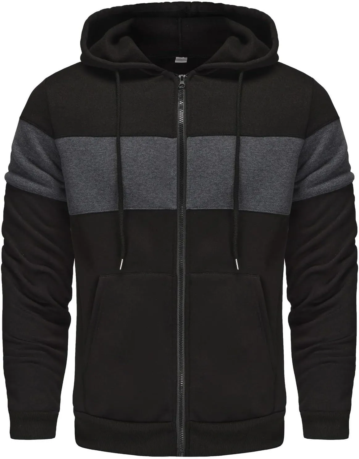 Casual Full Zip Hoodies for Men Long Sleeve Drawstring Hooded Jackets Color Block Workout Sweatshirt Top with Pockets