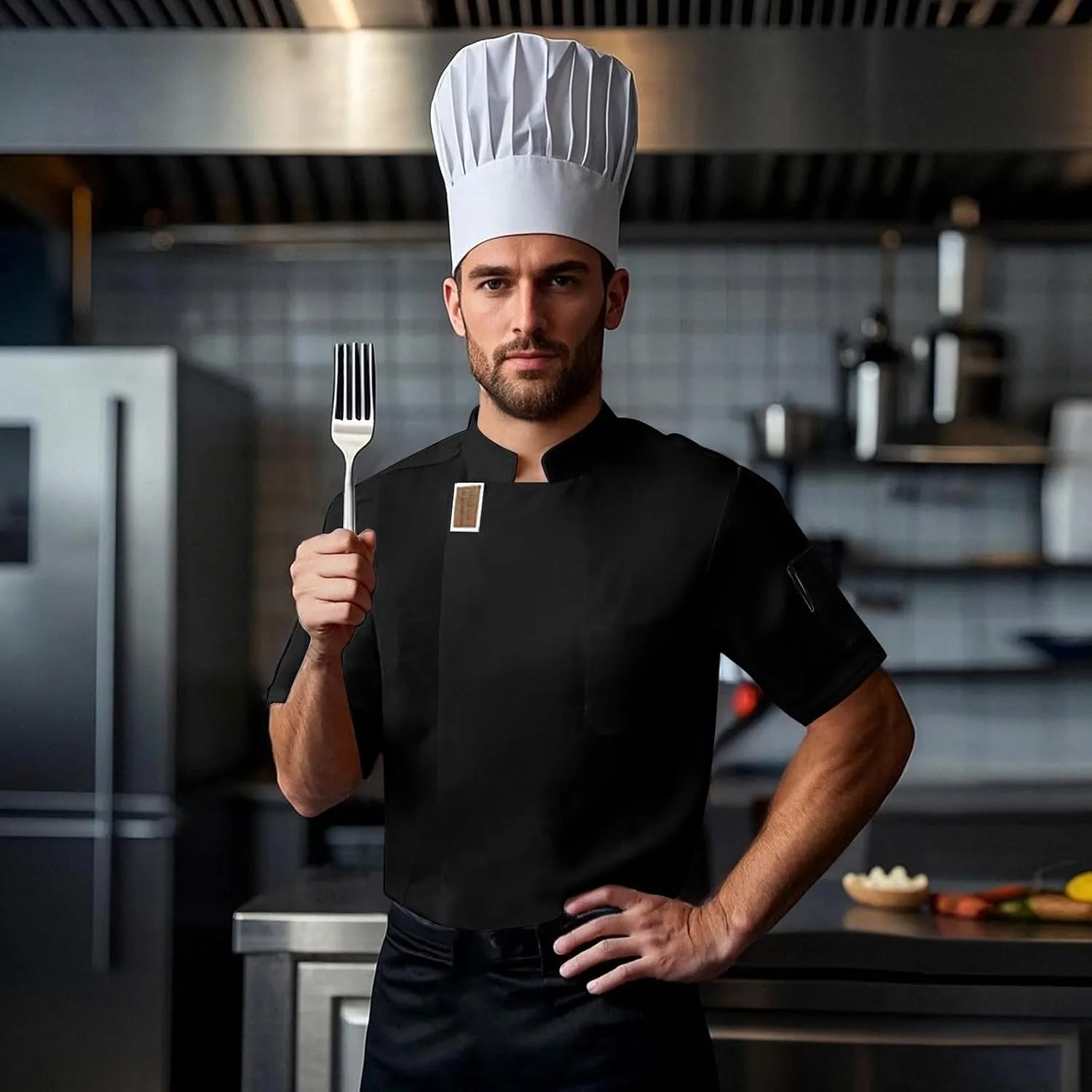 Chef Jacket Shirts for Men Classic Short Sleeve Catering Workwear Suit Shirts Summer Breathable Slim Fit Uniform Tops