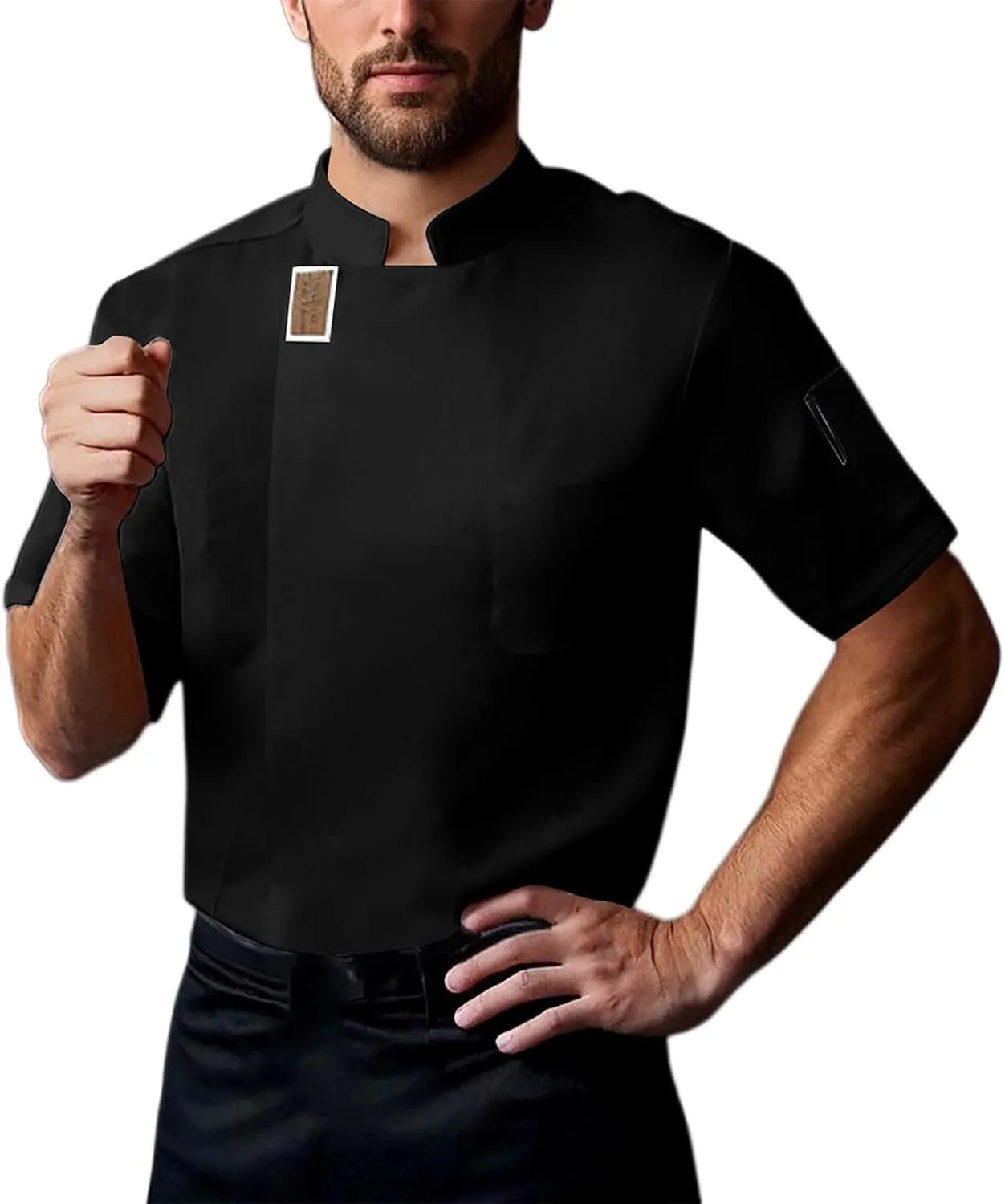 Chef Jacket Shirts for Men Classic Short Sleeve Catering Workwear Suit Shirts Summer Breathable Slim Fit Uniform Tops