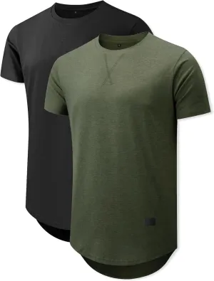 Comdecevis Mens 2 Pack Cotton Crewneck T-Shirts Hipster Hip Hop Longline Tees Shirts