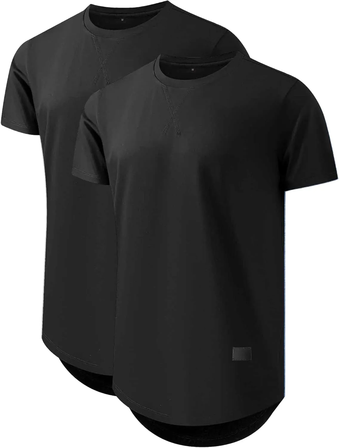 Comdecevis Mens 2 Pack Cotton Crewneck T-Shirts Hipster Hip Hop Longline Tees Shirts