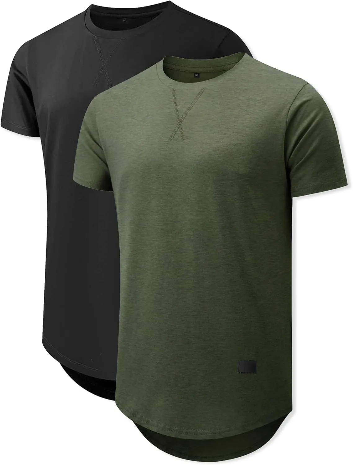 Comdecevis Mens 2 Pack Cotton Crewneck T-Shirts Hipster Hip Hop Longline Tees Shirts