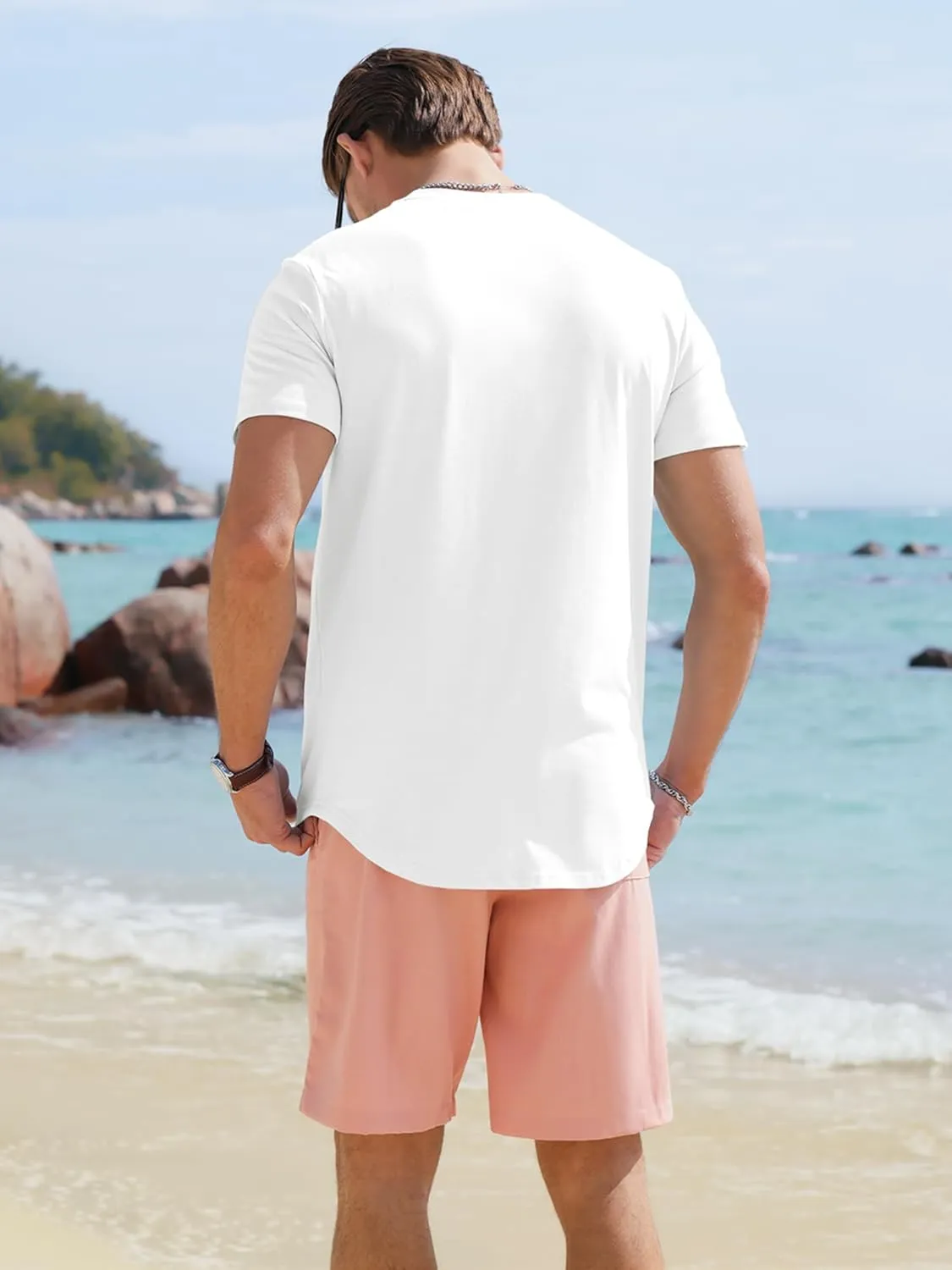 Comdecevis Mens 2 Pack Cotton Crewneck T-Shirts Hipster Hip Hop Longline Tees Shirts