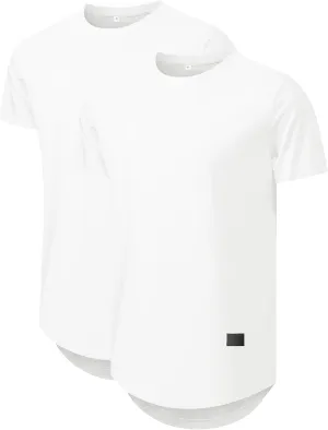 Comdecevis Mens 2 Pack Cotton Crewneck T-Shirts Hipster Hip Hop Longline Tees Shirts