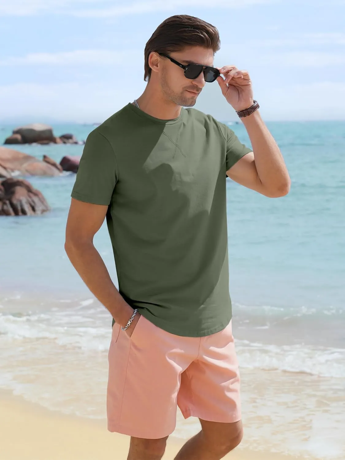 Comdecevis Mens 2 Pack Cotton Crewneck T-Shirts Hipster Hip Hop Longline Tees Shirts