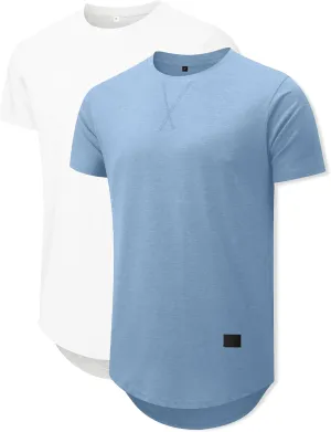 Comdecevis Mens 2 Pack Cotton Crewneck T-Shirts Hipster Hip Hop Longline Tees Shirts