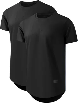 Comdecevis Mens 2 Pack Cotton Crewneck T-Shirts Hipster Hip Hop Longline Tees Shirts