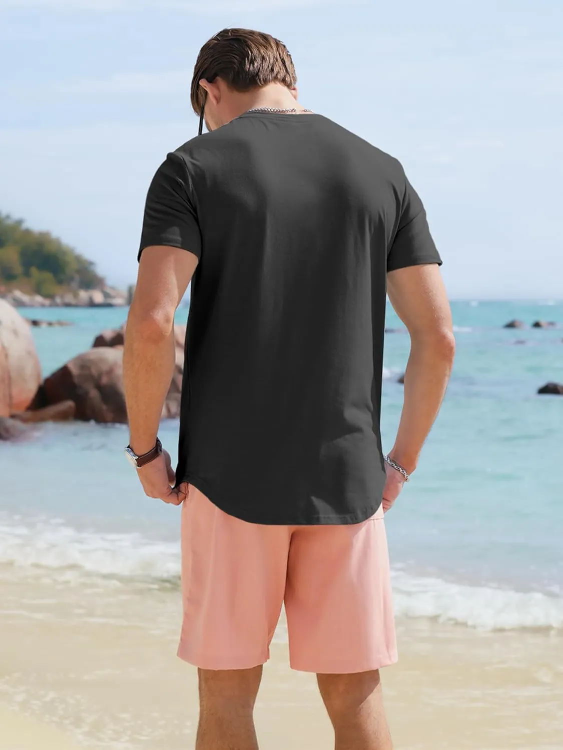 Comdecevis Mens 2 Pack Cotton Crewneck T-Shirts Hipster Hip Hop Longline Tees Shirts